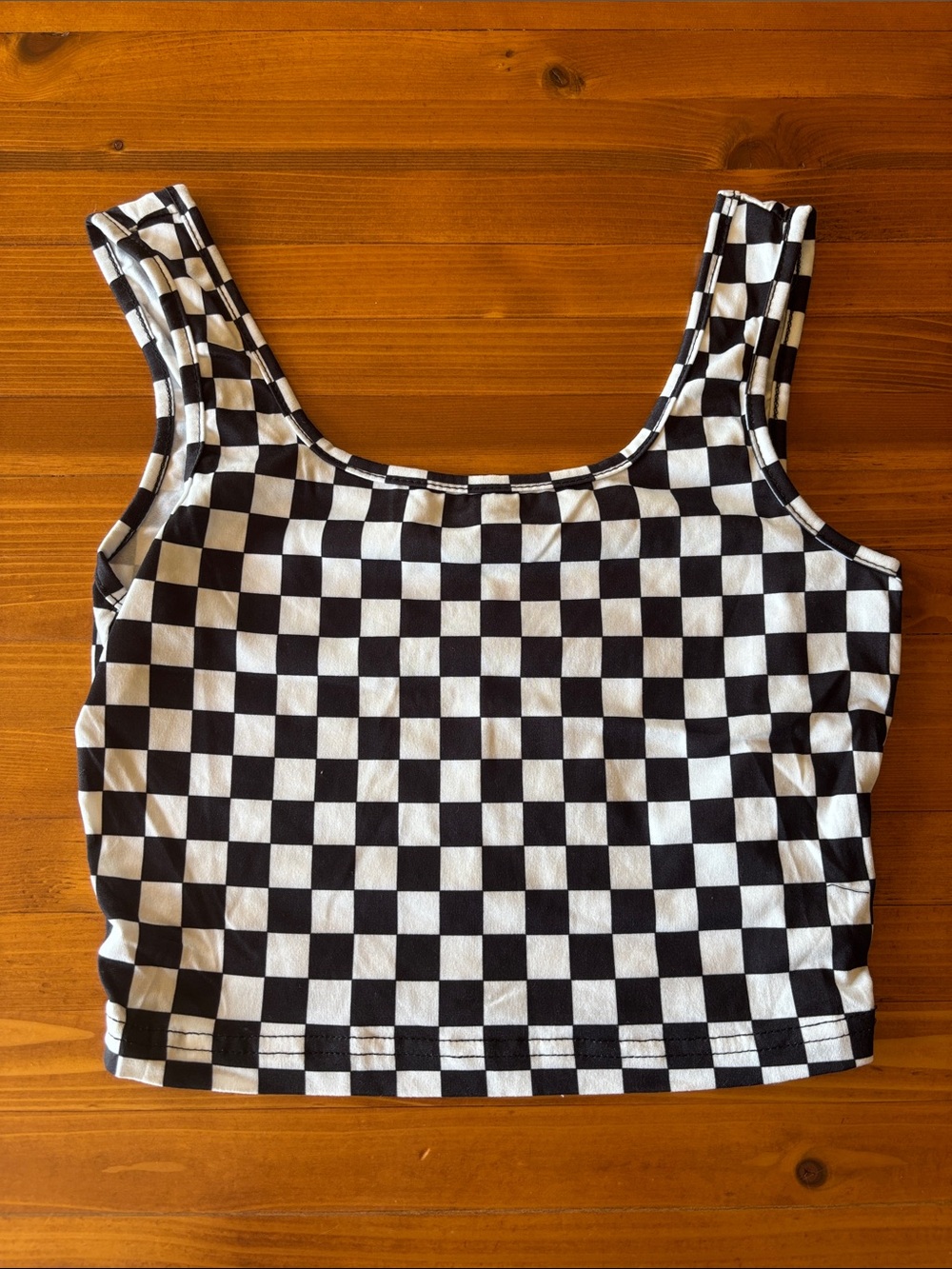 SHEIN Black & White Checkerboard Crop Top